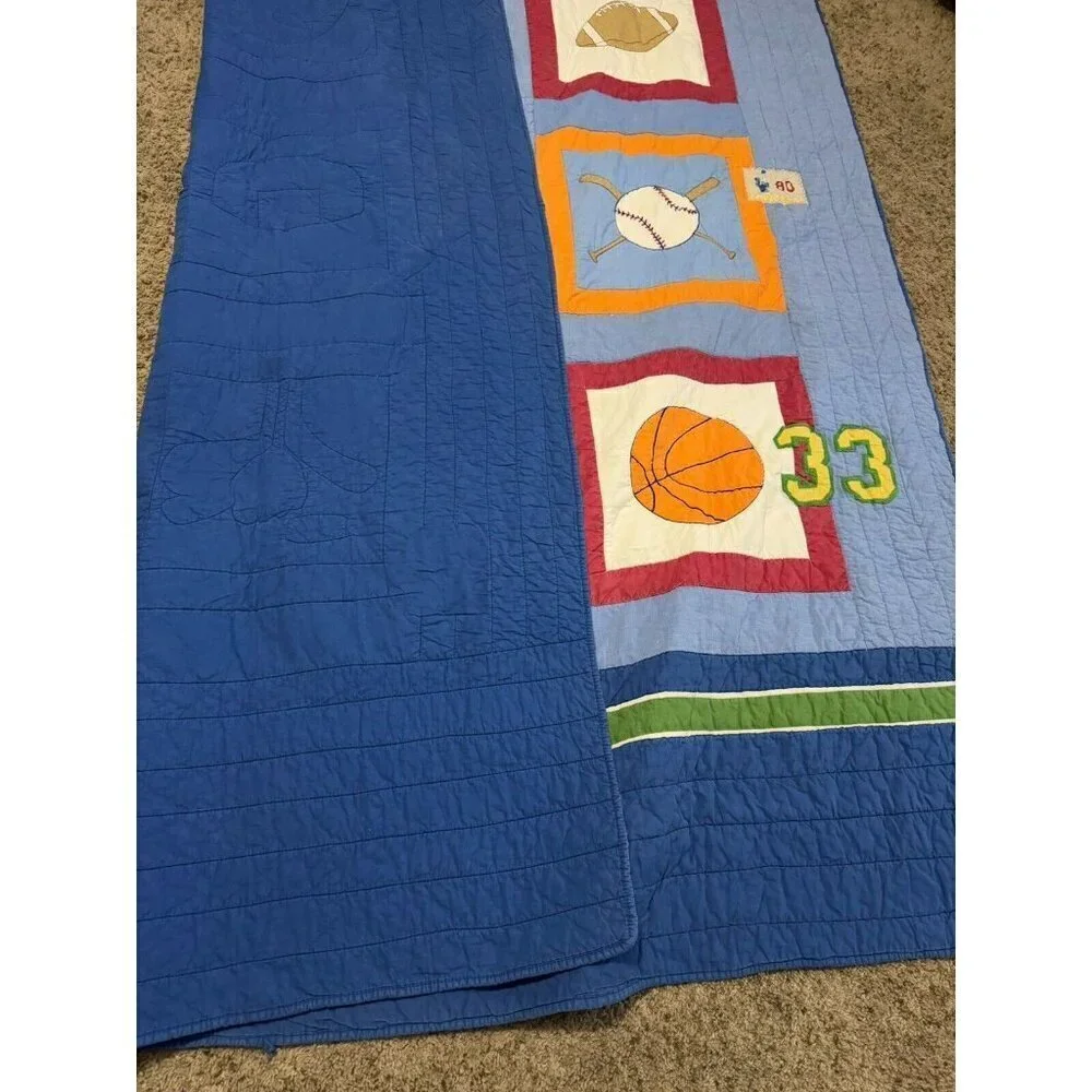 Patchwork Sports Quilt Comforter Bedding Cotton Blue Multicolor Twin 65x83 Youth